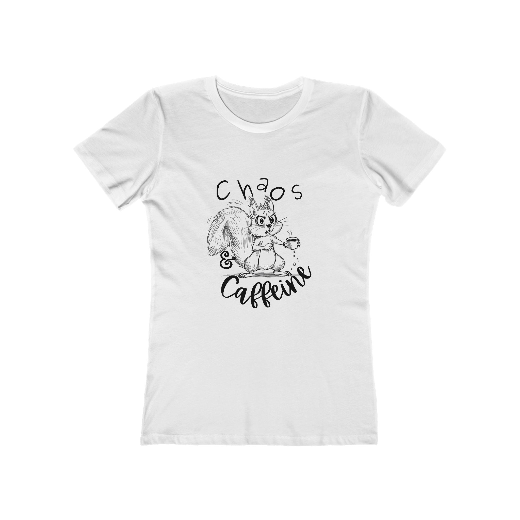 Chaos & Caffeine Tee for Women | Funny Squirrel Graphic T-Shirt, Cute Casual Outing Top, Gift for Coffee Lovers, Fall Fashion