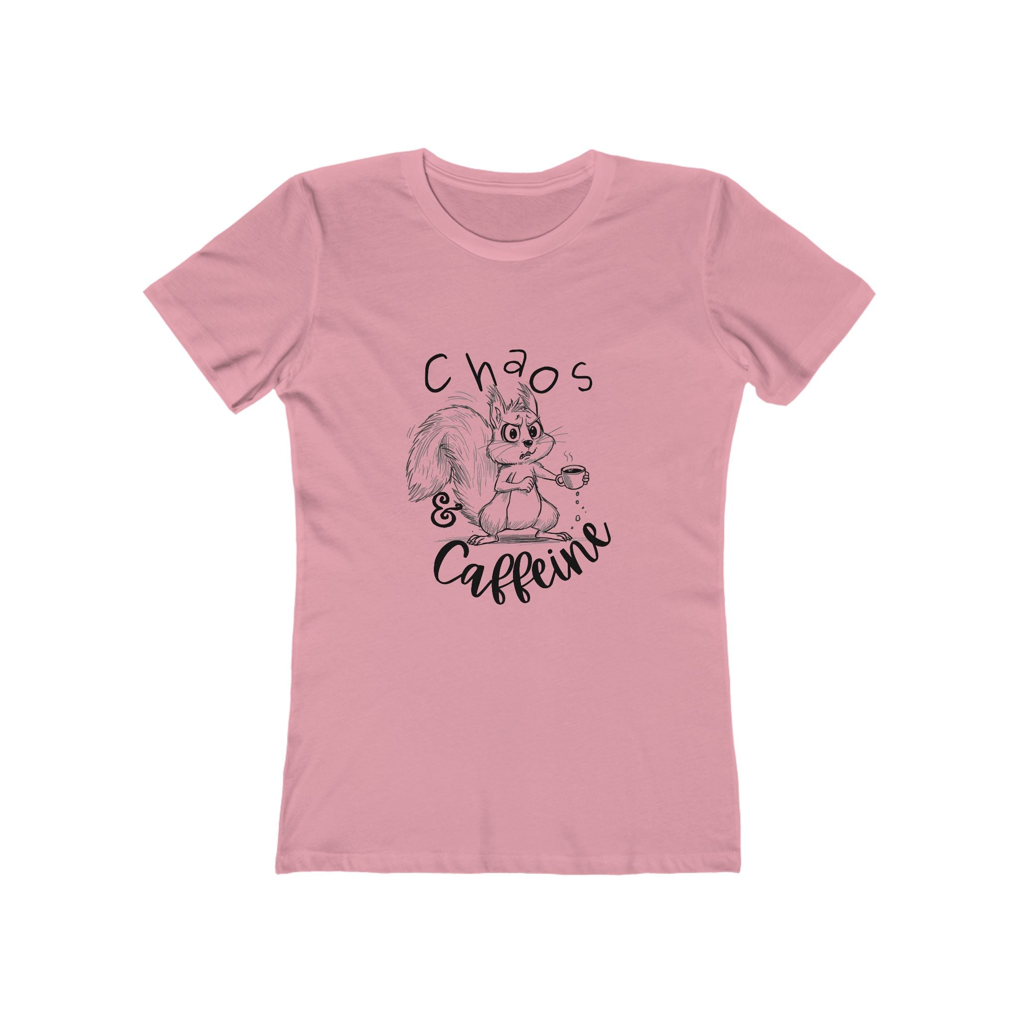 Chaos & Caffeine Tee for Women | Funny Squirrel Graphic T-Shirt, Cute Casual Outing Top, Gift for Coffee Lovers, Fall Fashion