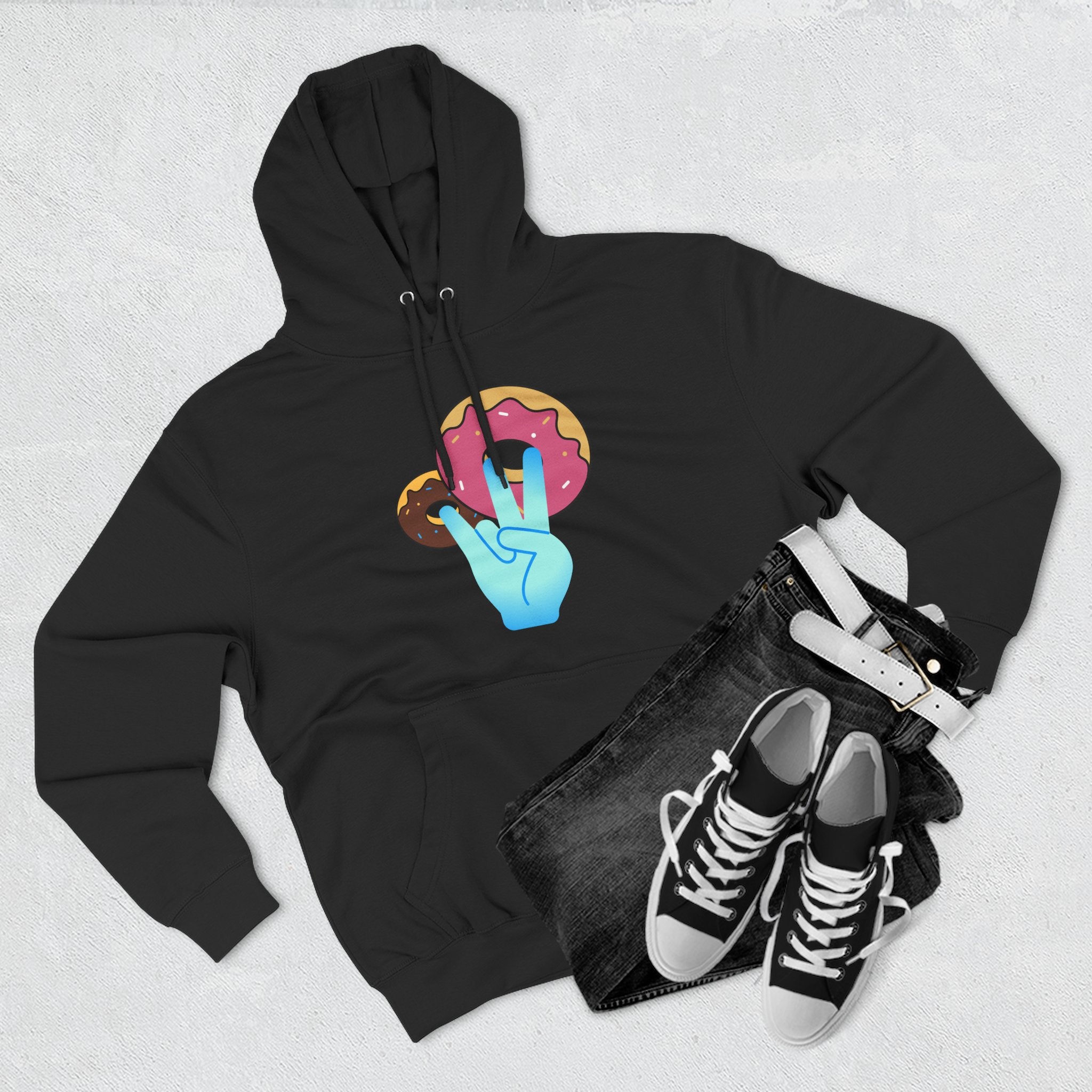 Playful Donut Fleece Hoodie, Cozy Hoodie for Foodies, Trendy Casual Wear, Gift for Food Lovers, Sweet Treat Apparel