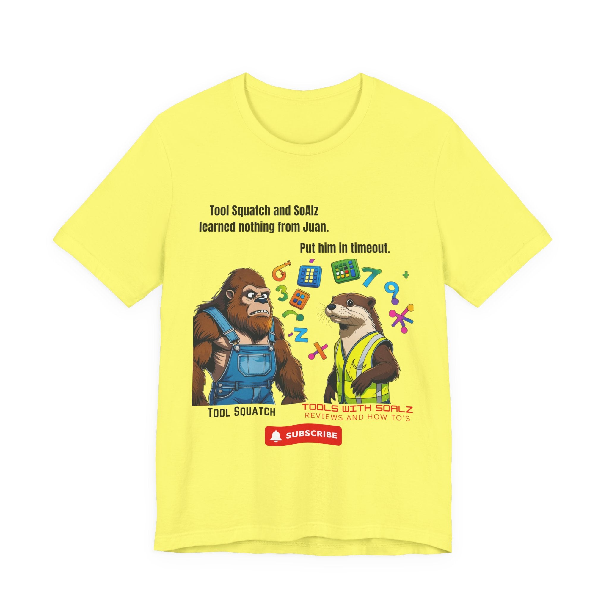 Learning with Juan, Tools with SoAlz, Tool Squatch, Tee for Tool Lovers, Funny T-Shirt, Gift for DIY Enthusiasts, Quirky Men’s Tee, Casual Everyday Wear
