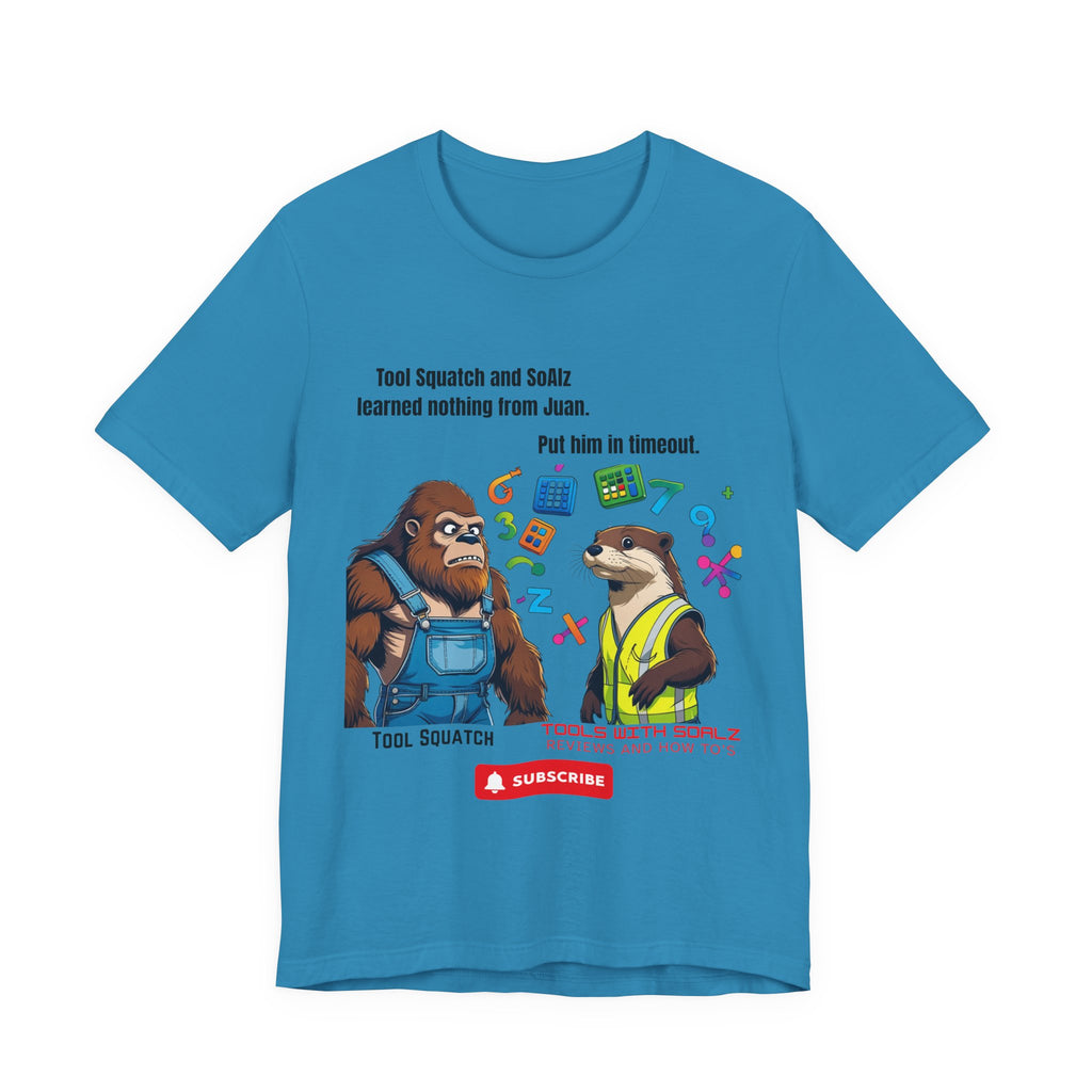 Learning with Juan, Tools with SoAlz, Tool Squatch, Tee for Tool Lovers, Funny T-Shirt, Gift for DIY Enthusiasts, Quirky Men’s Tee, Casual Everyday Wear