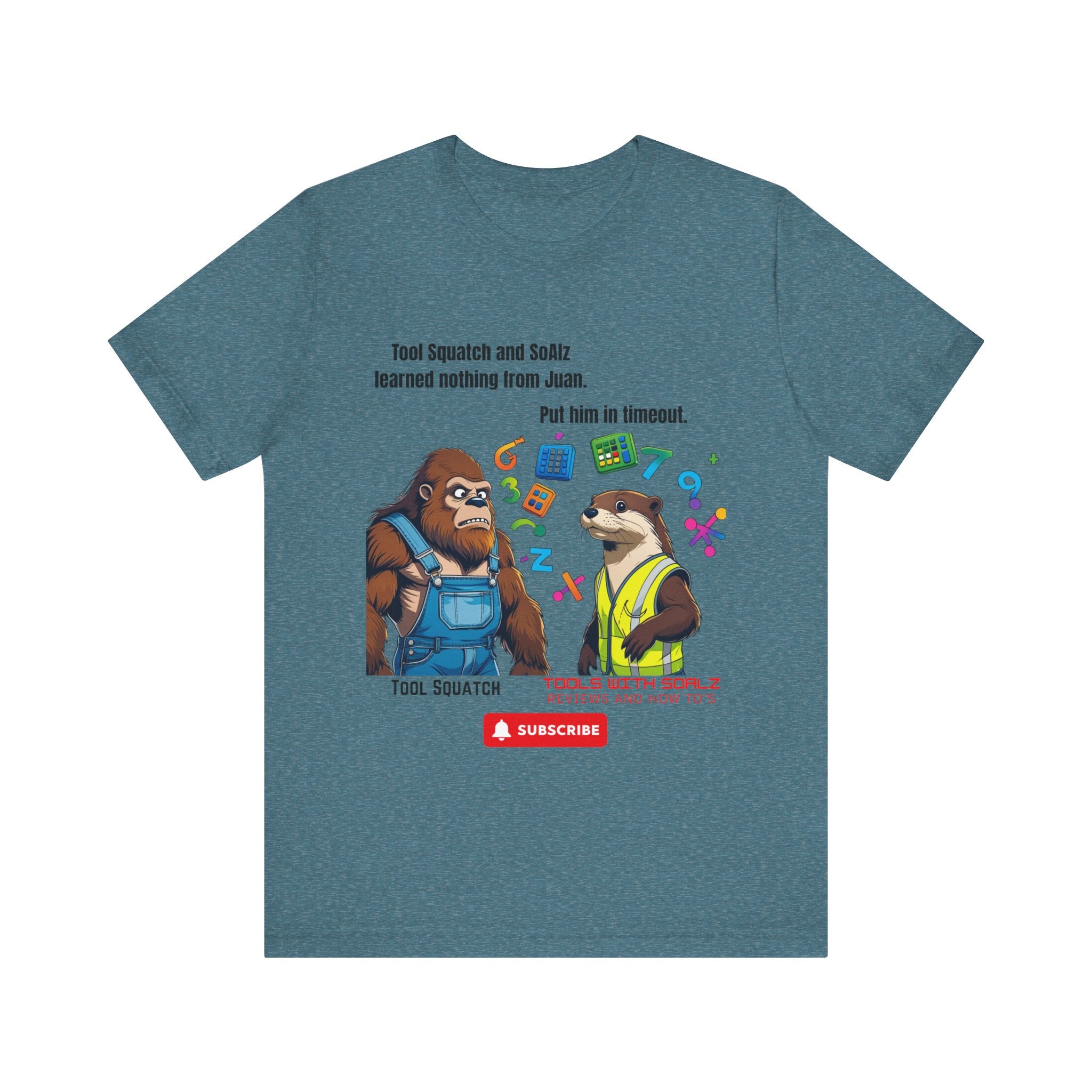Learning with Juan, Tools with SoAlz, Tool Squatch, Tee for Tool Lovers, Funny T-Shirt, Gift for DIY Enthusiasts, Quirky Men’s Tee, Casual Everyday Wear