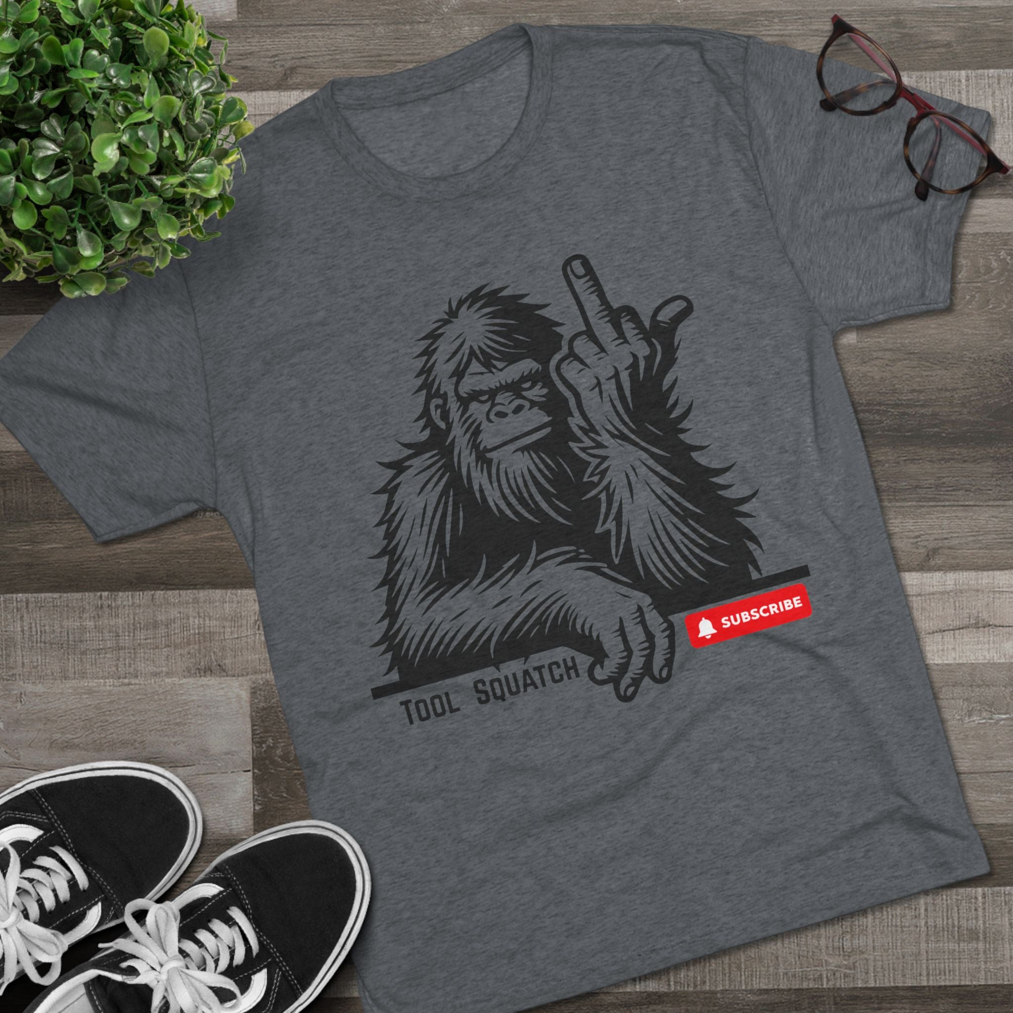 Sasquatch, Tool Squatch- Unisex Tri-Blend Crew Tee, Funny Graphic Shirt, Gifts for Him, Unique Casual Wear, Humor Apparel