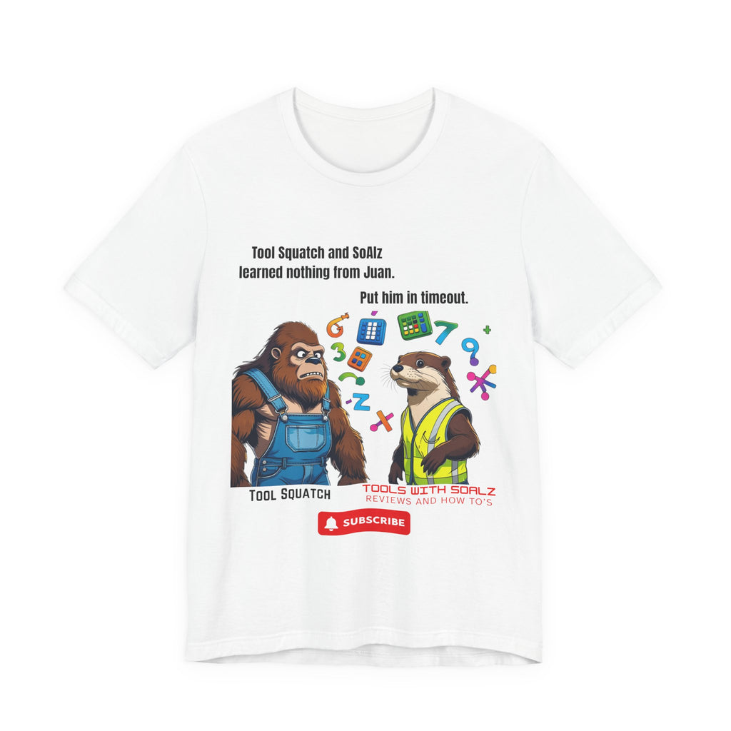 Learning with Juan, Tools with SoAlz, Tool Squatch, Tee for Tool Lovers, Funny T-Shirt, Gift for DIY Enthusiasts, Quirky Men’s Tee, Casual Everyday Wear