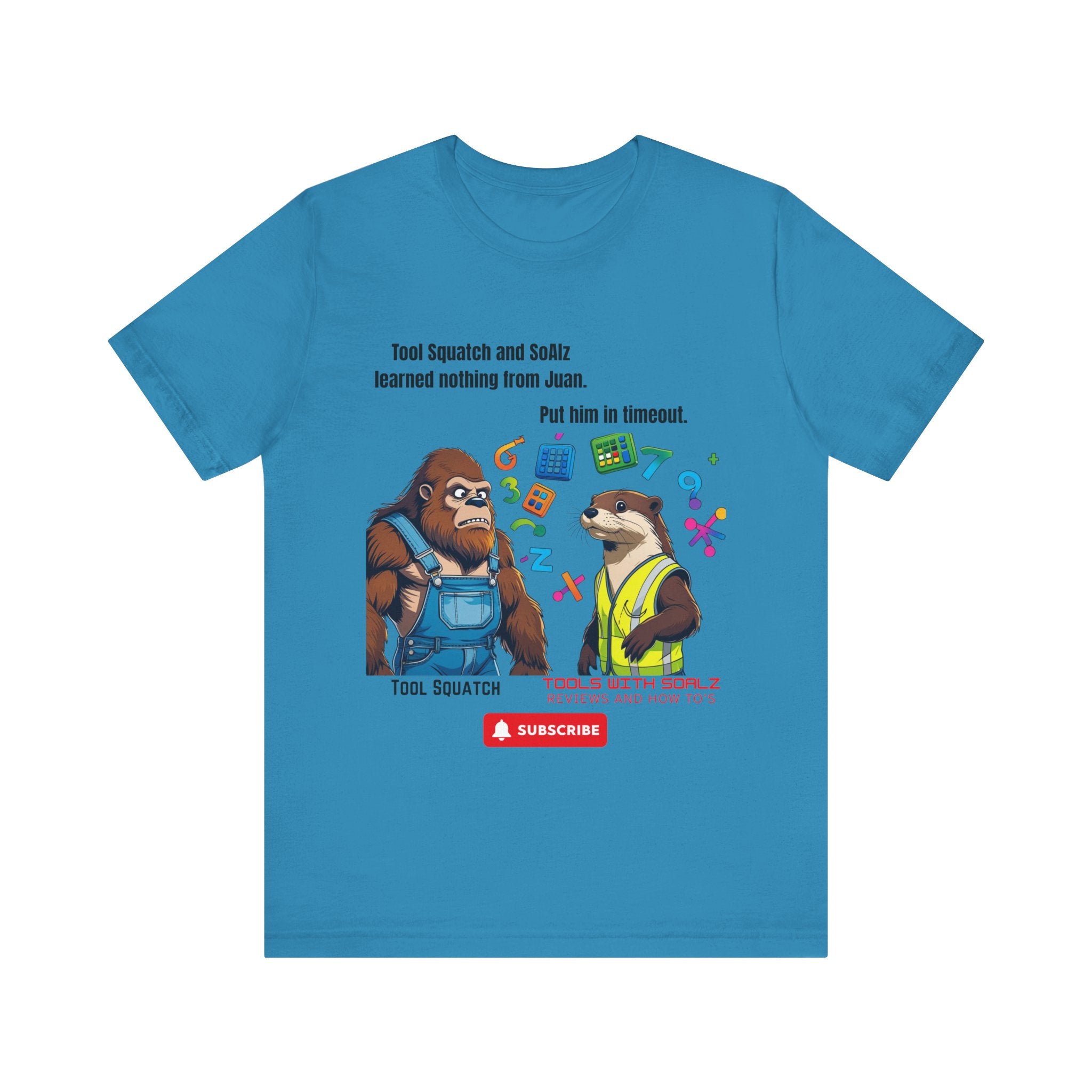 Learning with Juan, Tools with SoAlz, Tool Squatch, Tee for Tool Lovers, Funny T-Shirt, Gift for DIY Enthusiasts, Quirky Men’s Tee, Casual Everyday Wear