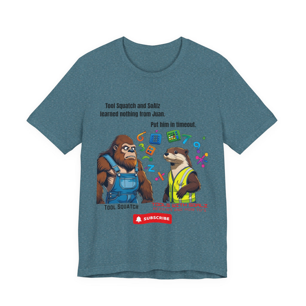 Learning with Juan, Tools with SoAlz, Tool Squatch, Tee for Tool Lovers, Funny T-Shirt, Gift for DIY Enthusiasts, Quirky Men’s Tee, Casual Everyday Wear