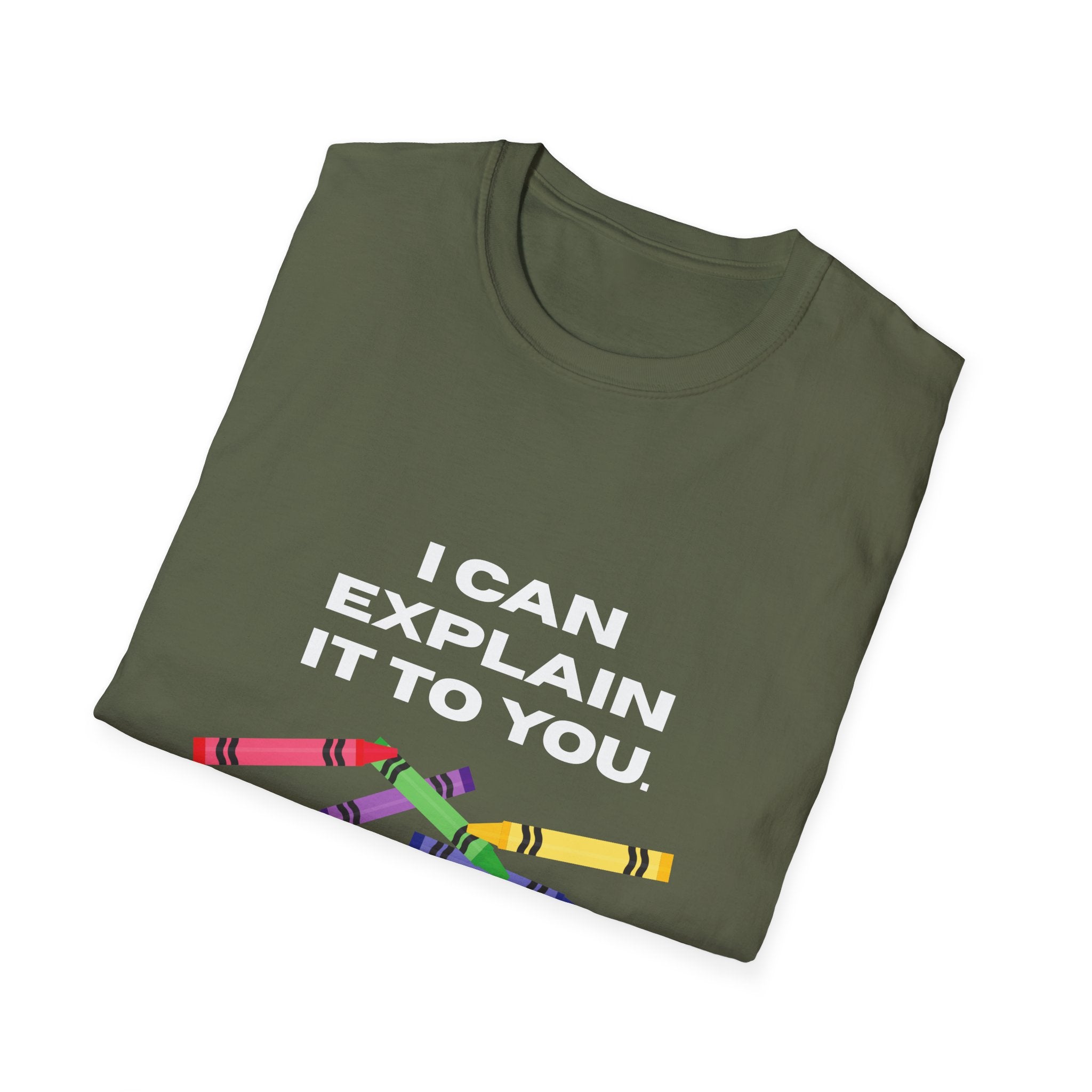 Explaining with Crayons T-Shirt - Quirky Graphic Tee for Teachers, Funny Gift, Classroom Wear, Unisex Softstyle Shirt, Casual Outfit