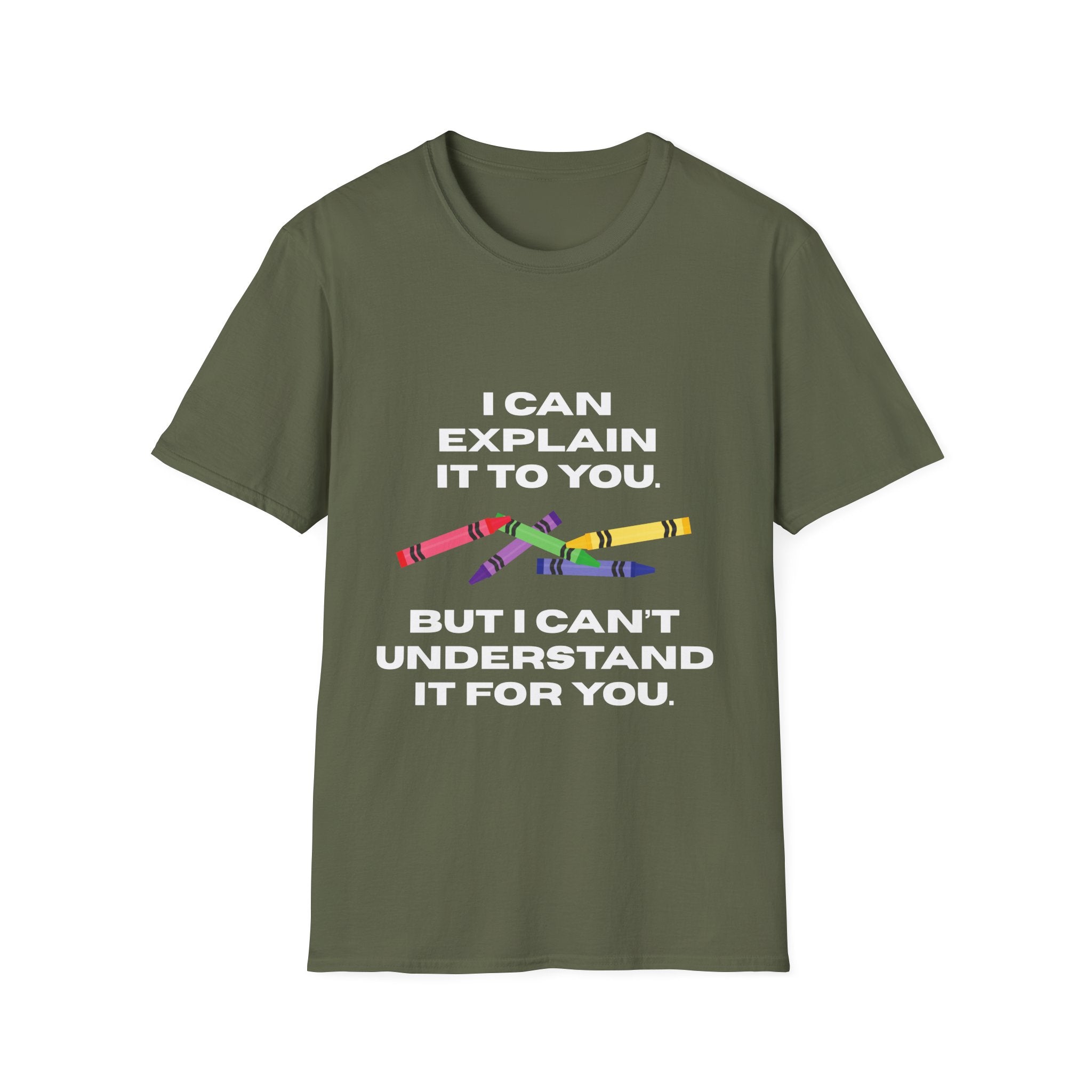 Explaining with Crayons T-Shirt - Quirky Graphic Tee for Teachers, Funny Gift, Classroom Wear, Unisex Softstyle Shirt, Casual Outfit