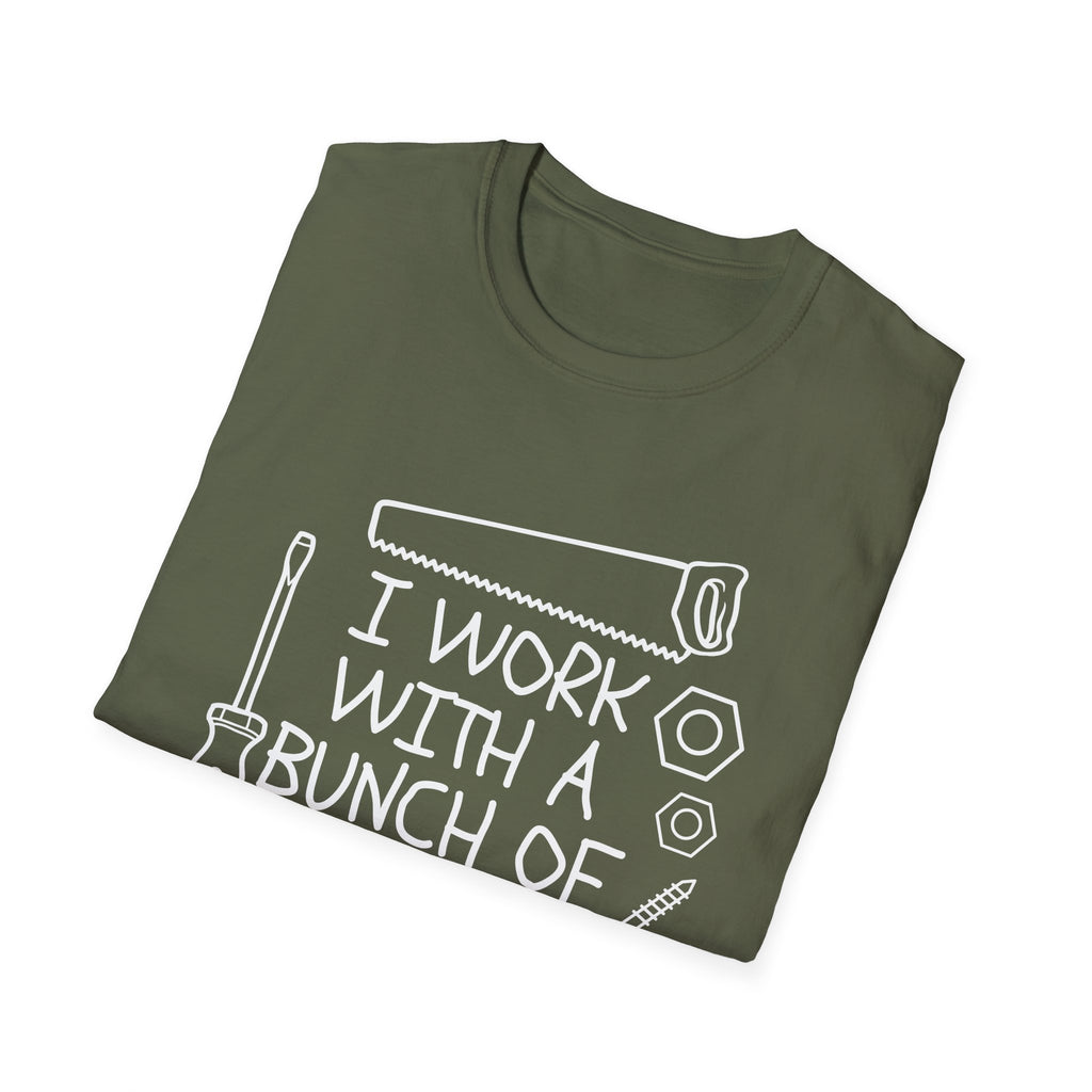 I work with Tools Softstyle T-Shirt, Casual Tee, Comfortable Top, Graphic Shirt, Everyday Wear, Gift for Him/Her/They