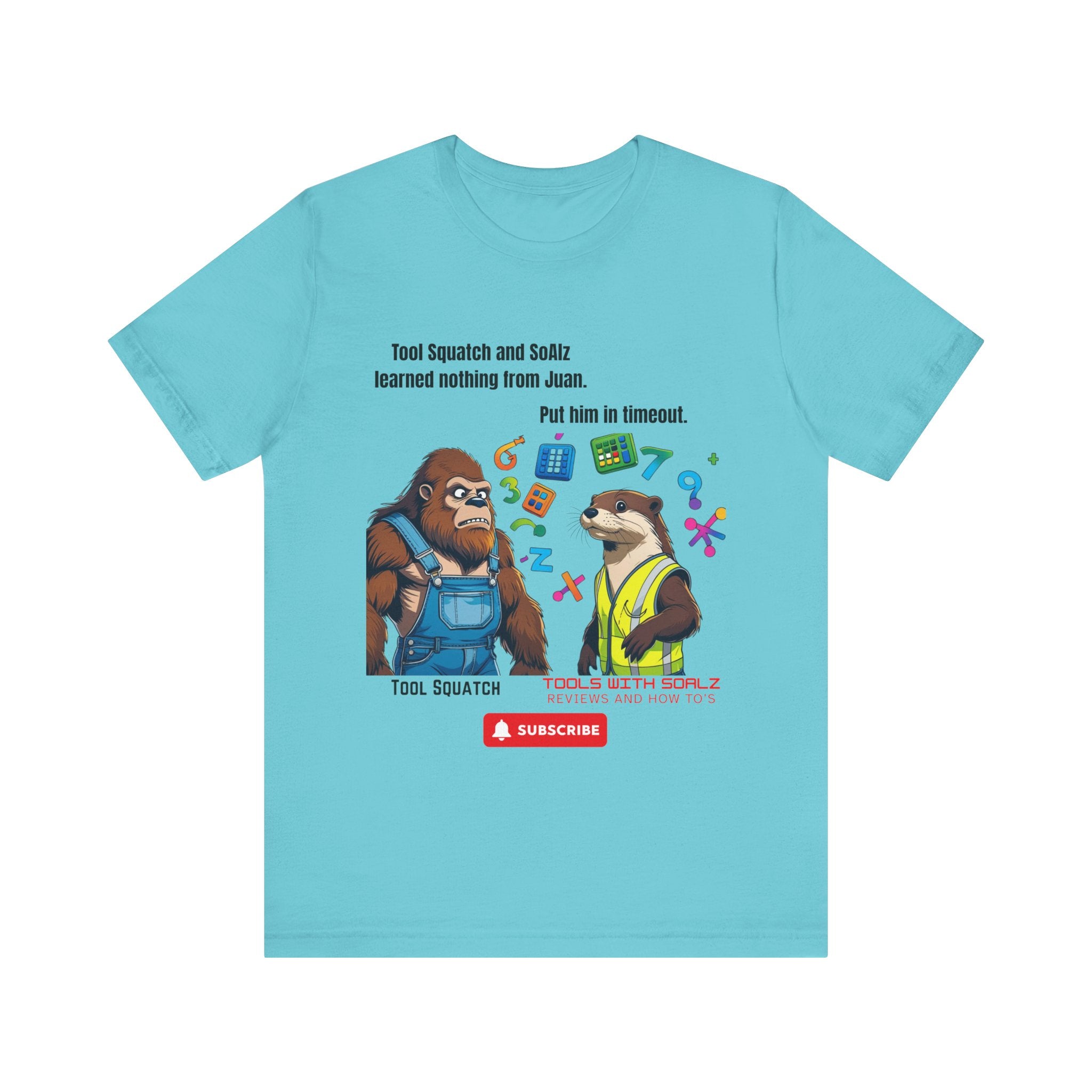 Learning with Juan, Tools with SoAlz, Tool Squatch, Tee for Tool Lovers, Funny T-Shirt, Gift for DIY Enthusiasts, Quirky Men’s Tee, Casual Everyday Wear