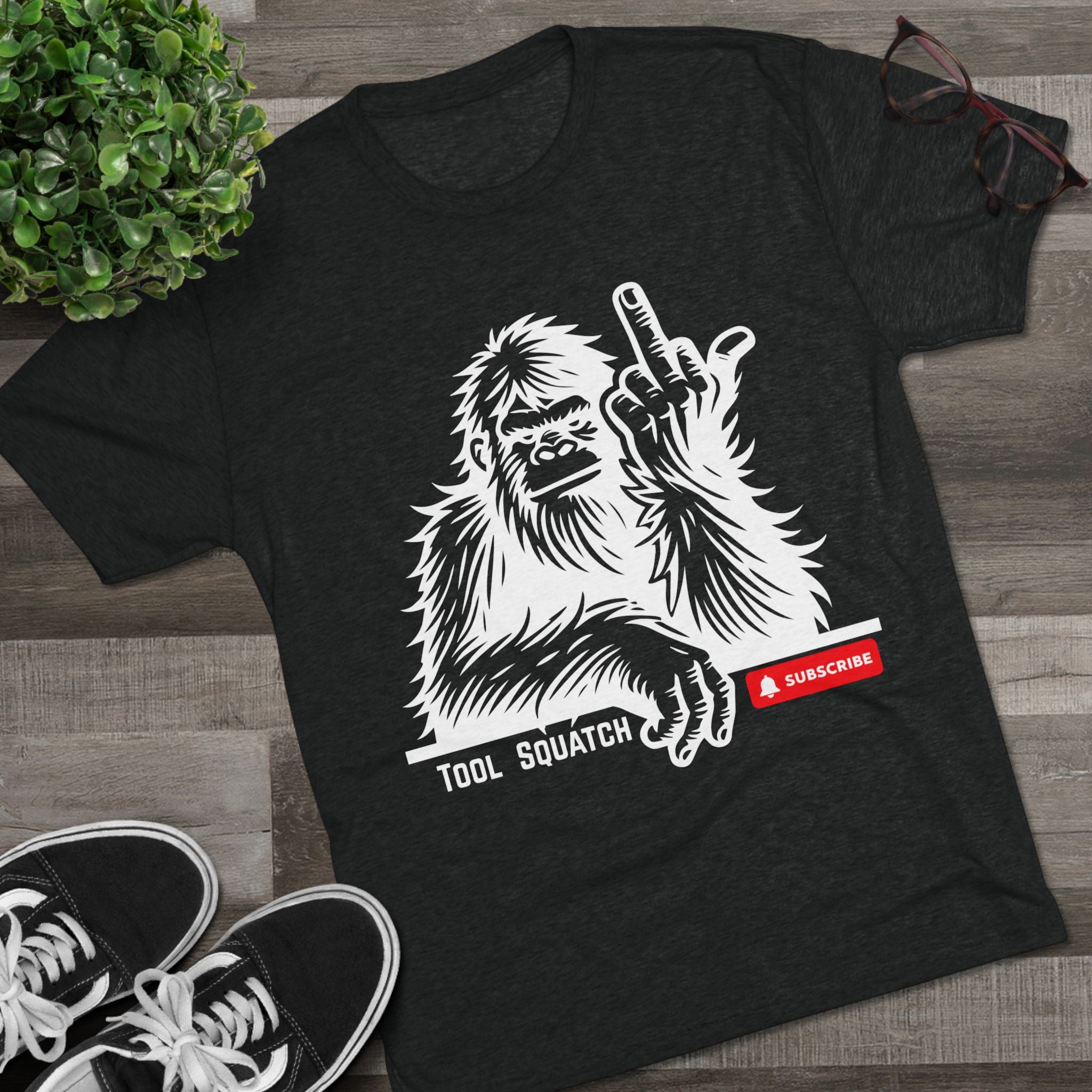 Sasquatch, Tool Squatch - Unisex Tri-Blend Crew Tee, Funny Graphic Shirt, Gifts for Him, Unique Casual Wear, Humor Apparel