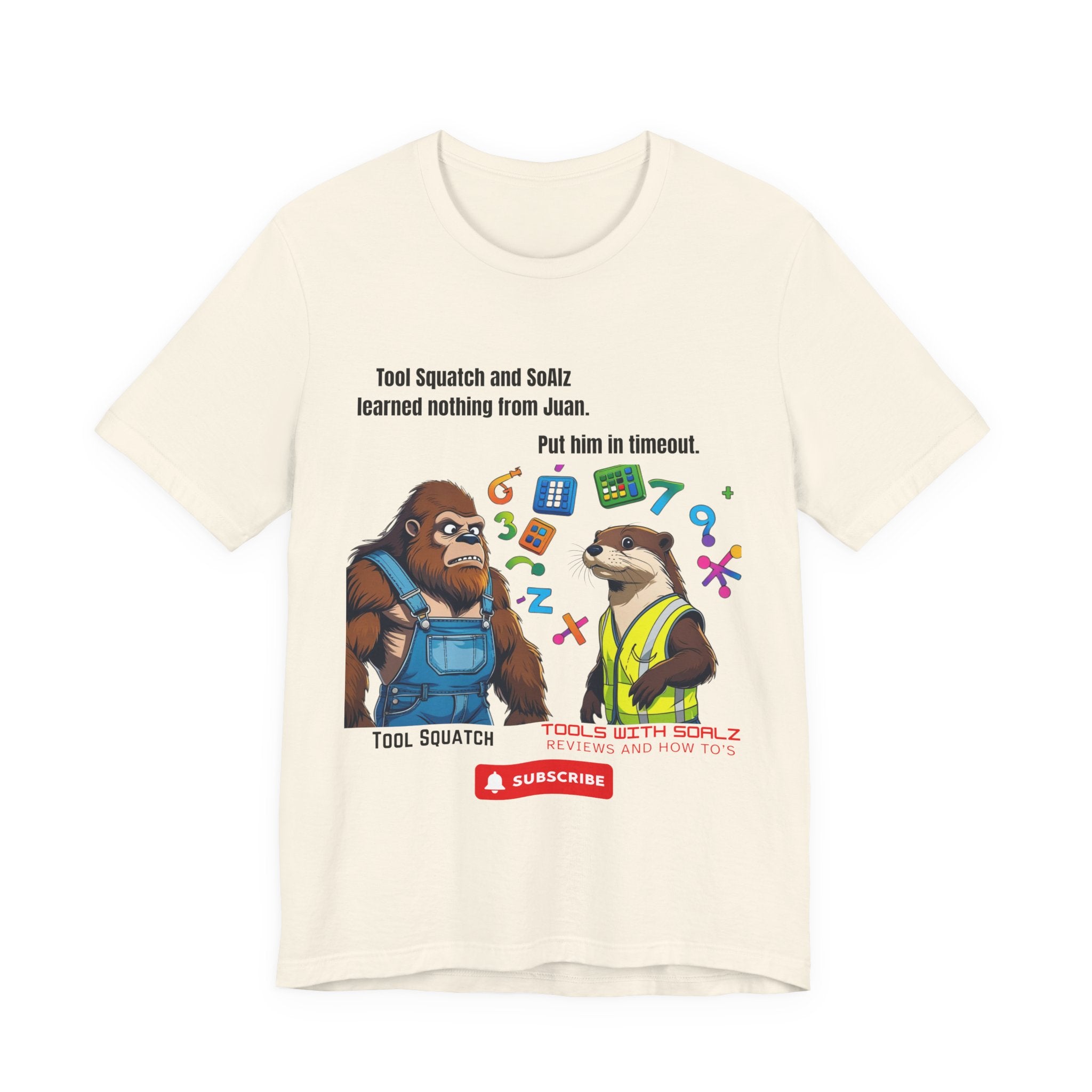 Learning with Juan, Tools with SoAlz, Tool Squatch, Tee for Tool Lovers, Funny T-Shirt, Gift for DIY Enthusiasts, Quirky Men’s Tee, Casual Everyday Wear