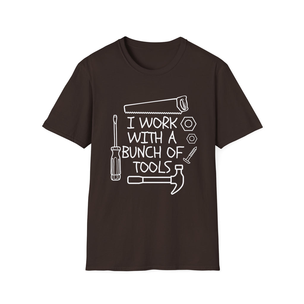 I work with Tools Softstyle T-Shirt, Casual Tee, Comfortable Top, Graphic Shirt, Everyday Wear, Gift for Him/Her/They