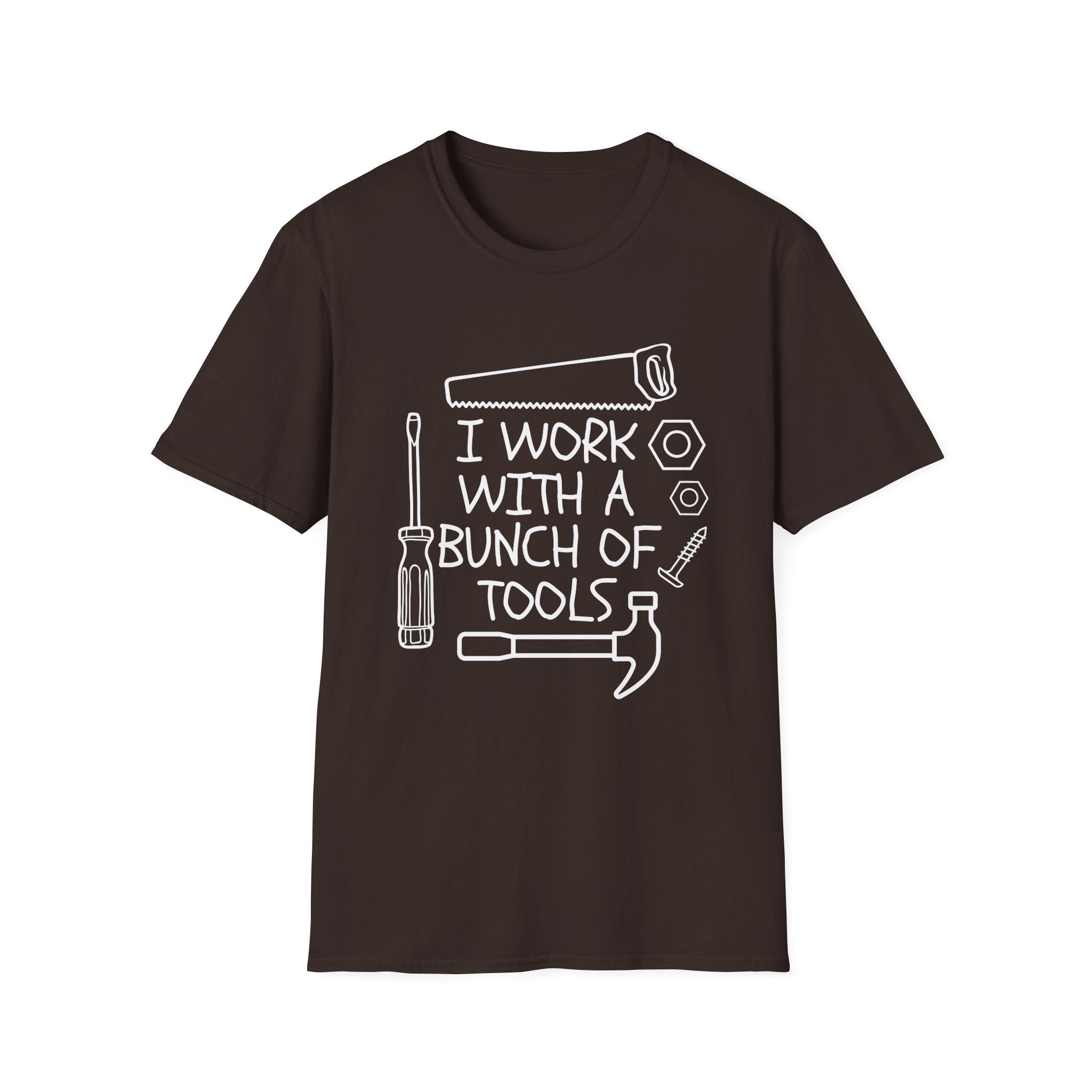 I work with Tools Softstyle T-Shirt, Casual Tee, Comfortable Top, Graphic Shirt, Everyday Wear, Gift for Him/Her/They